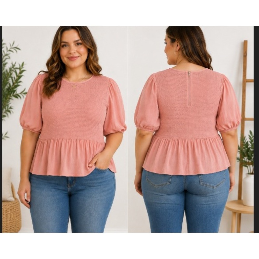 Dusty Pink Cottagecore Praire Peplum Blouse Pink Womens XL